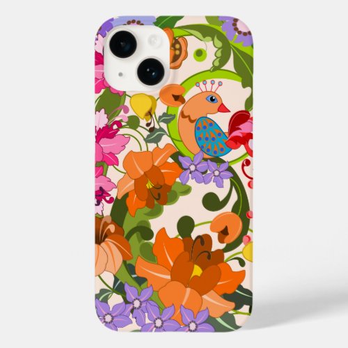 Tropical bird colourful damask flowers  Swirls Case_Mate iPhone 14 Case