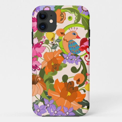 Tropical bird colourful damask flowers  Swirls iPhone 11 Case