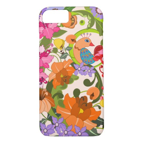 Tropical bird colourful damask flowers  Swirls iPhone 87 Case