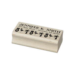 Tropical Bird Flamingo Palm Tree Pineapple Address Rubber Stamp