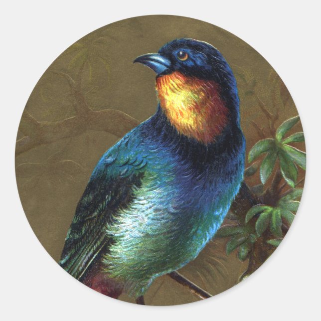 Tropical Bird Happy New Year Classic Round Sticker (Front)