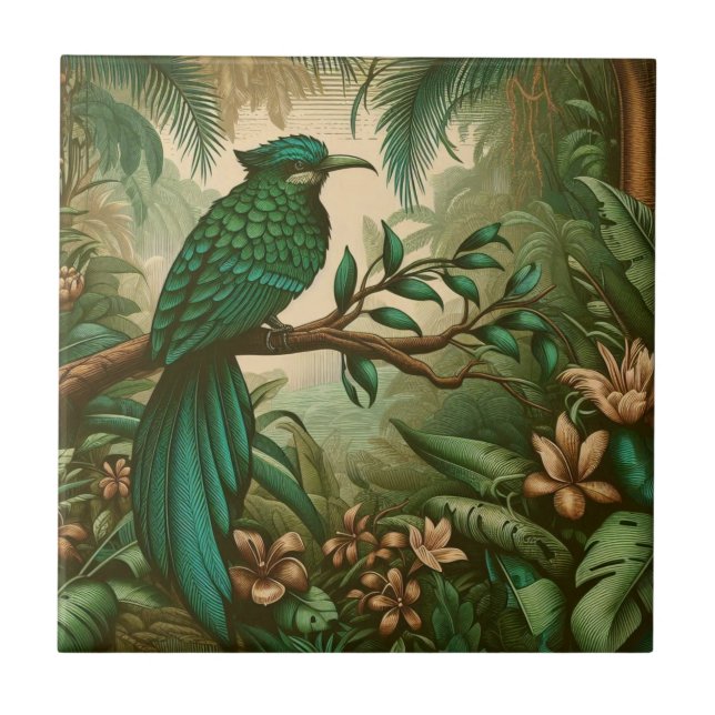Tropical Bird in Lush Green Jungle 2 Ceramic Tile (Front)