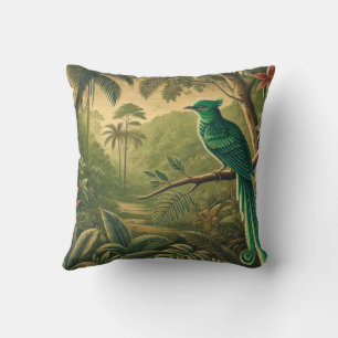 Tropical Bird in Lush Green Jungle Throw Pillow