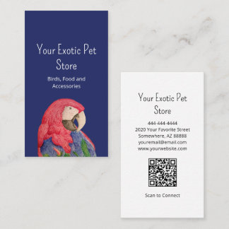 Tropical Bird Macaw Pet Store QR code Blue Business Card