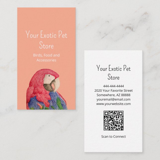 Tropical Bird Macaw QR code Pet Store  Business Card (Front/Back)