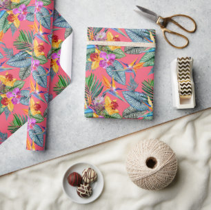 Tropical Bird Of Paradise And Orchid Spring Garden Wrapping Paper
