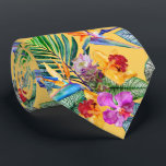 Tropical Bird Of Paradise And Orchid Summer Garden Neck Tie<br><div class="desc">Add a touch of tropical elegance to your attire with our stylish necktie featuring a stunning watercolor tropical bird of paradise and orchid design on a yellow background. This unique accessory is perfect for adding a pop of color and nature-inspired charm to your formal or casual outfits. Stand out from...</div>