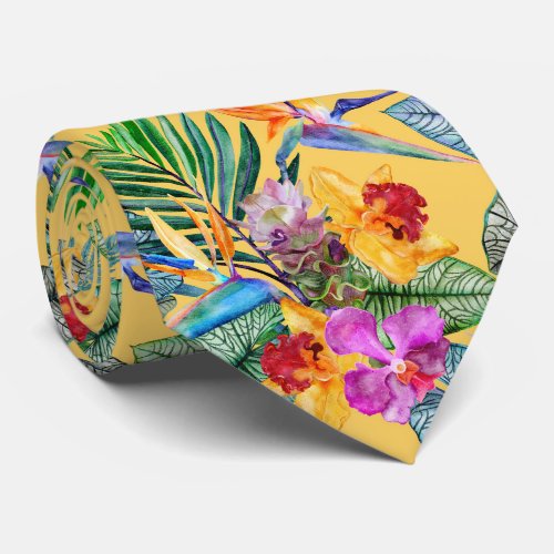 Tropical Bird Of Paradise And Orchid Summer Garden Neck Tie