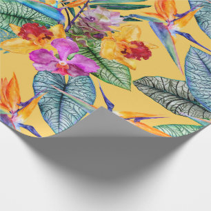 Tropical Bird Of Paradise And Orchid Summer Garden Wrapping Paper