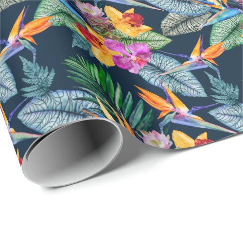 Tropical Bird Of Paradise And Orchid Wrapping Paper