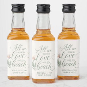Tropical Bird of Paradise Beach Wedding Liquor Bottle Label