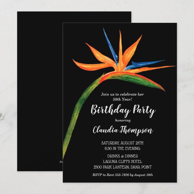 Tropical Bird of Paradise Birthday Invitations (Front/Back)