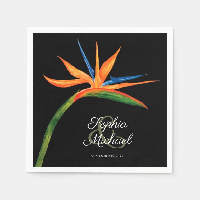 Tropical Bird of Paradise Botanical Wedding Napkins (Front)