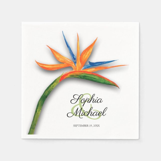 Tropical Bird of Paradise Botanical Wedding Napkins (Front)