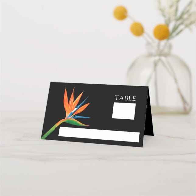 Tropical Bird of Paradise Botanical Wedding Place Card (Front)