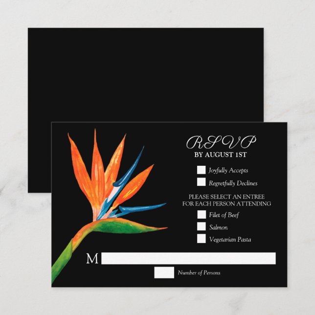 Tropical Bird of Paradise Botanical Wedding RSVP Card (Front/Back)