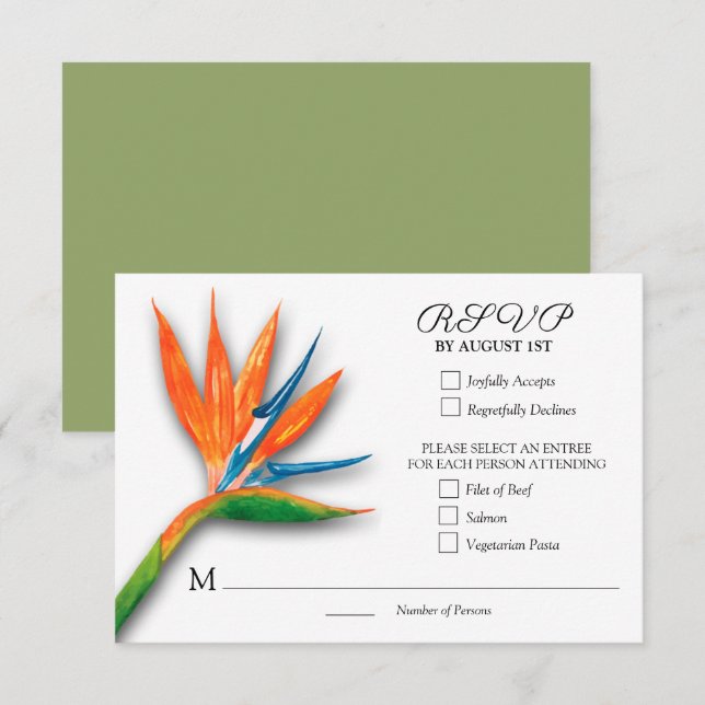 Tropical Bird of Paradise Botanical Wedding RSVP Card (Front/Back)