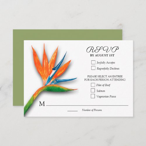 Tropical Bird of Paradise Botanical Wedding RSVP Card