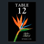 Tropical Bird of Paradise Botanical Wedding Table Number<br><div class="desc">An exotic tropical bird of paradise watercolor flower on a black background highlights these Table Number Cards with chic lettering. Personalize with your information that prints on the front and back (double-sided). NOTE: Create and add EACH table number card that you need to your cart individually. MATCHING items in our...</div>