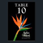 Tropical Bird of Paradise Botanical Wedding Table Number<br><div class="desc">An exotic tropical bird of paradise watercolor flower on a black background highlights these Table Number Cards with chic lettering. Personalize with your information that prints on the front and back (double-sided). NOTE: Create and add EACH table number card that you need to your cart individually. MATCHING items in our...</div>