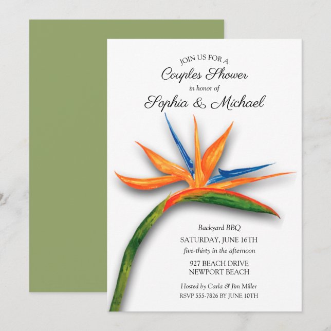Tropical Bird of Paradise Couples Bridal Shower Invitation (Front/Back)