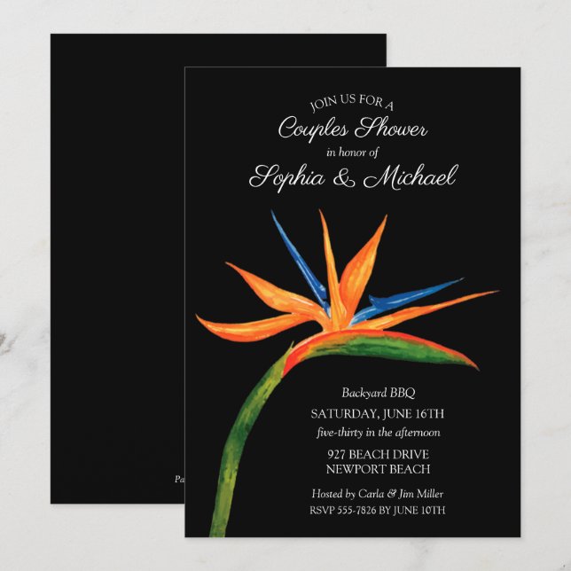 Tropical Bird of Paradise Couples Shower Invite (Front/Back)