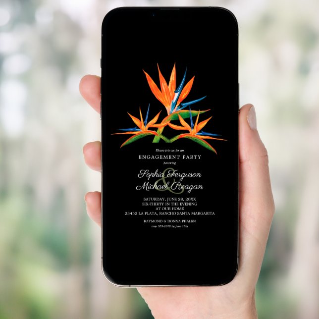 Tropical Bird of Paradise Engagement Party Invitation (Front Digital)