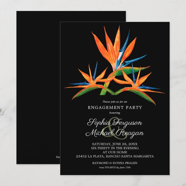 Tropical Bird of Paradise Engagement Party Invitation (Front/Back)