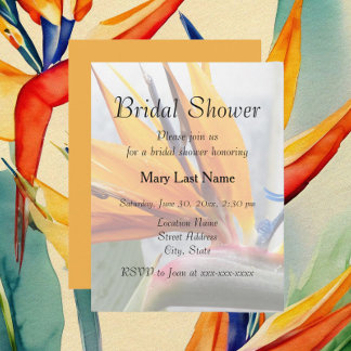 Tropical Bird of Paradise Floral Bridal Shower Invitation