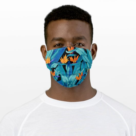 Tropical Bird of Paradise Floral Pattern Adult Cloth Face Mask (Worn)