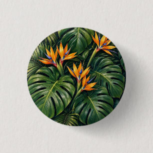 Tropical Bird of Paradise Floral Pin Button