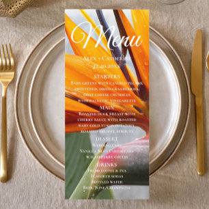 Tropical Bird of Paradise Floral Wedding Dinner Menu