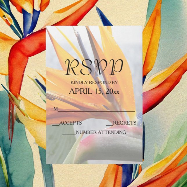 Tropical Bird of Paradise Floral Wedding RSVP Card (In Situ Wedding)
