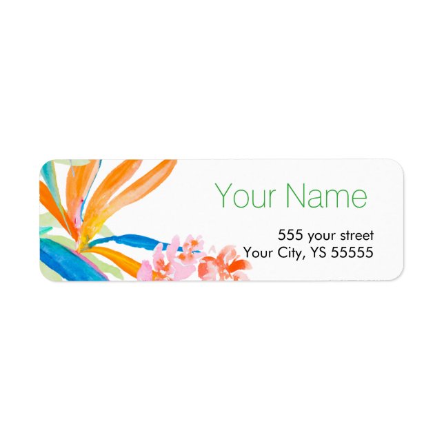 Tropical Bird of Paradise Flower Watercolor Design Label (Front)