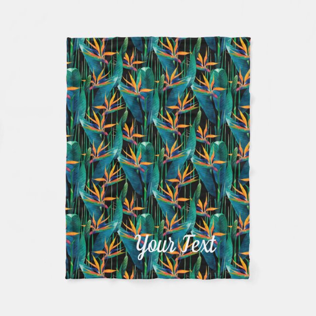 Tropical Bird of Paradise Flowers Fleece Blanket (Front)