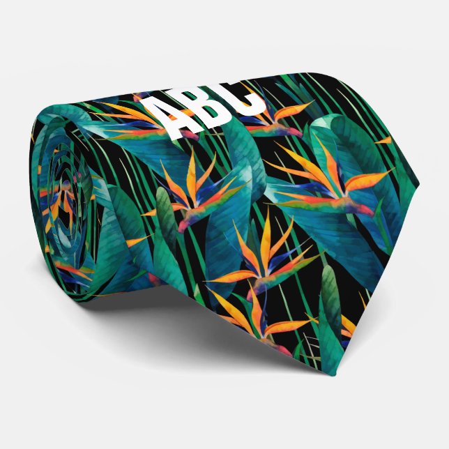 Tropical Bird of Paradise Flowers Neck Tie (Rolled)