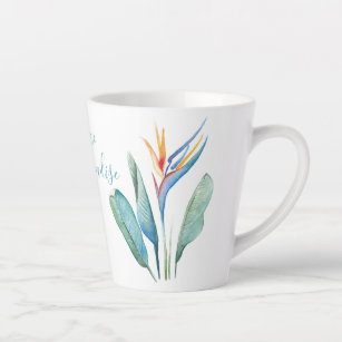 Tropical Bird of Paradise Green Palm Leaves Latte Mug