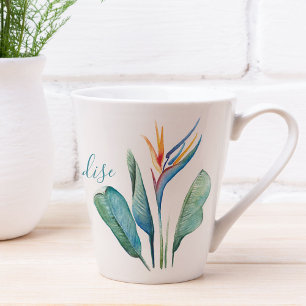 Tropical Bird of Paradise Green Palm Leaves Latte Mug