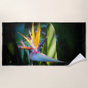 Tropical Bird of Paradise Hawaii Flower  Beach Towel