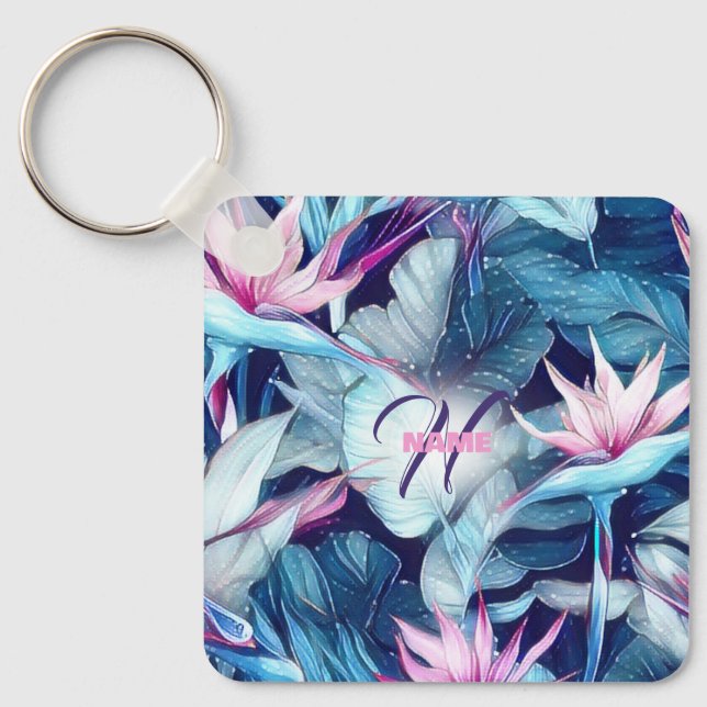 Tropical Bird of Paradise Monogram Keychain (Front)