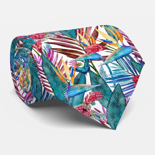 Tropical Bird Of Paradise Neck Tie (Rolled)