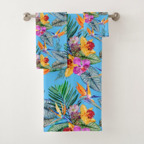 Tropical Bird Of Paradise  Orchid Summer Garden Bath Towel Set