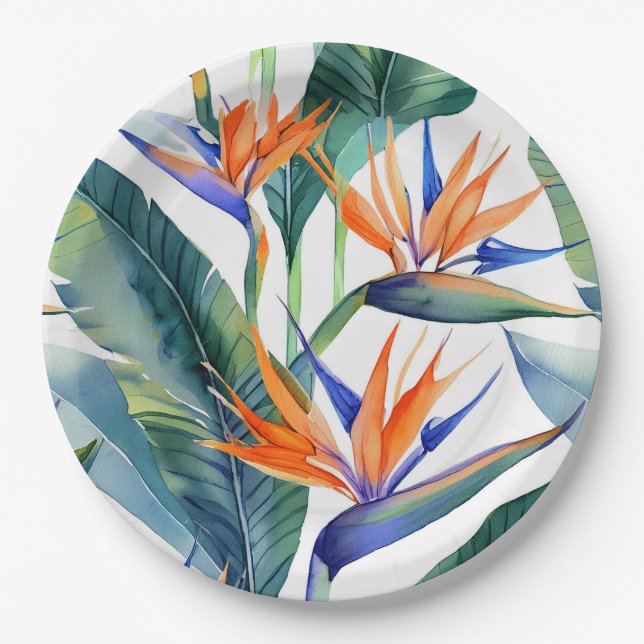 Tropical Bird of Paradise pattern Paper Plates (Front)