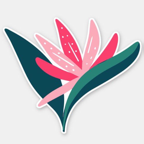 Tropical bird of paradise pink flower illustration sticker