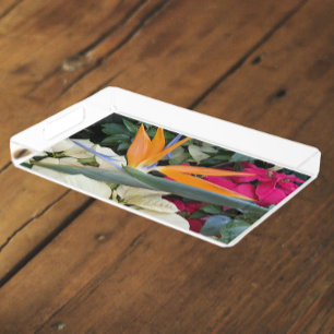 Tropical Bird of Paradise Plant and Poinsettias Acrylic Tray