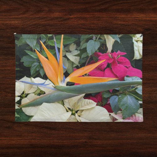 Tropical Bird of Paradise Plant and Poinsettias Cloth Placemat