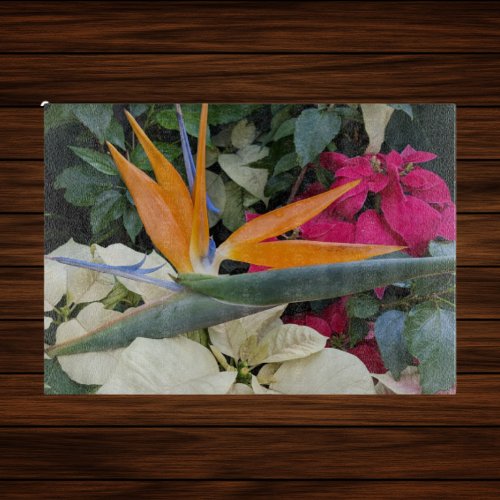 Tropical Bird of Paradise Plant and Poinsettias Cutting Board