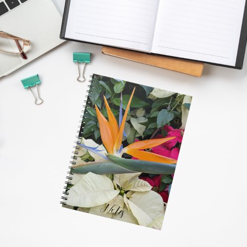 Tropical Bird of Paradise Plant and Poinsettias Notebook
