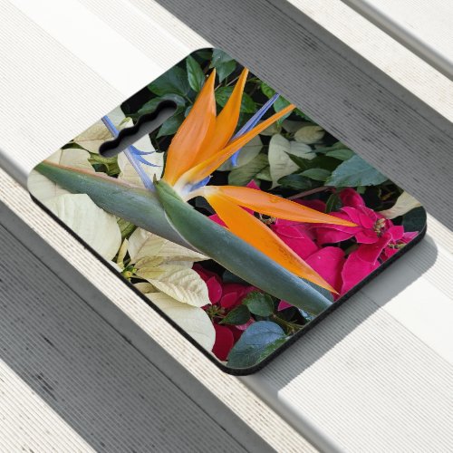 Tropical Bird of Paradise Plant and Poinsettias Seat Cushion