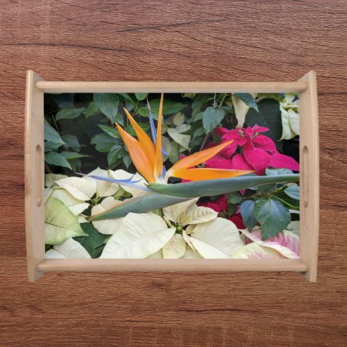 Tropical Bird of Paradise Plant and Poinsettias Serving Tray